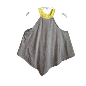 Free People Twin Peaks Tank Oversized‎ Top Gray + Yellow SZ Small